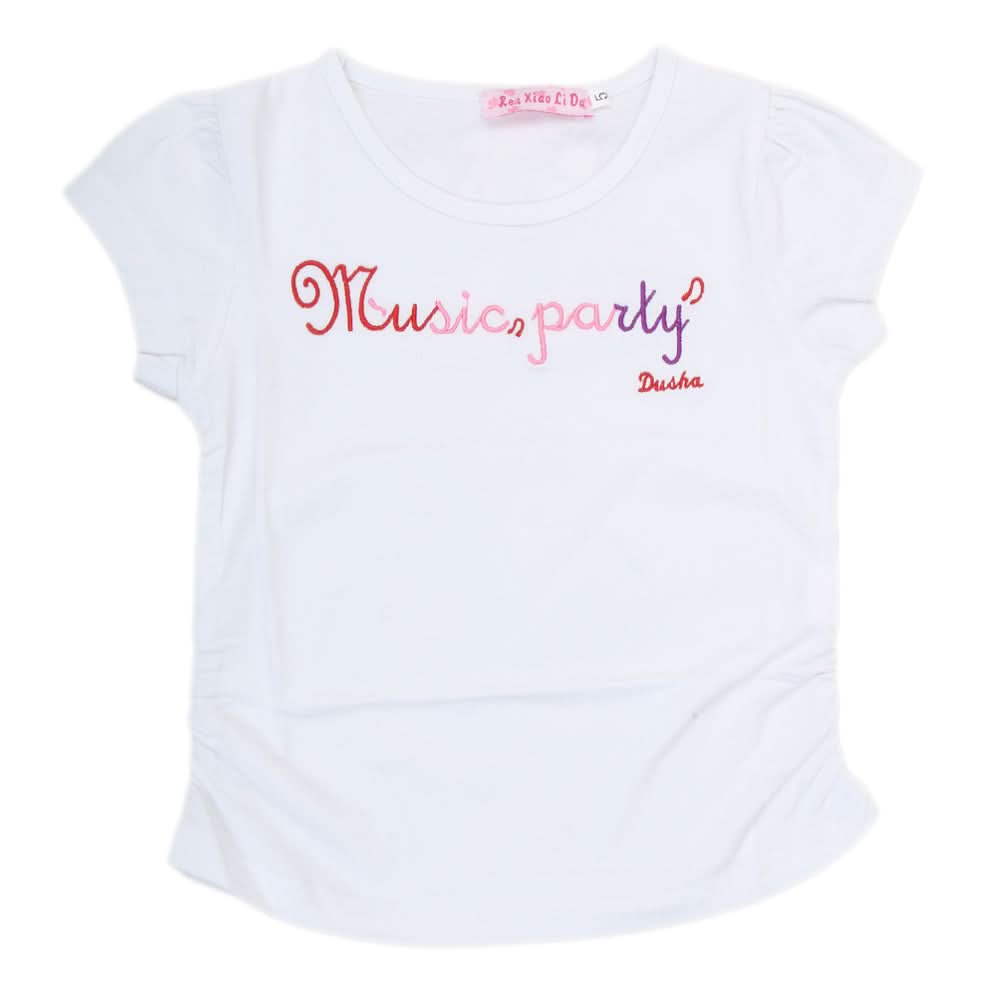 Girls Round Neck Half Sleeves T-Shirt - White, Kids, Girls T-Shirts, Chase Value, Chase Value