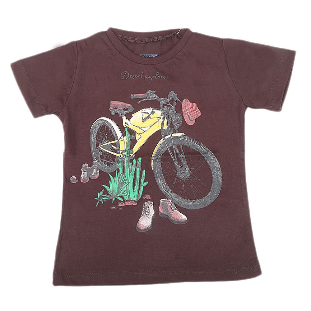 Boys Printed Half Sleeves T-Shirt 4738 - Dark Brown, Kids, Boys T-Shirts, Chase Value, Chase Value