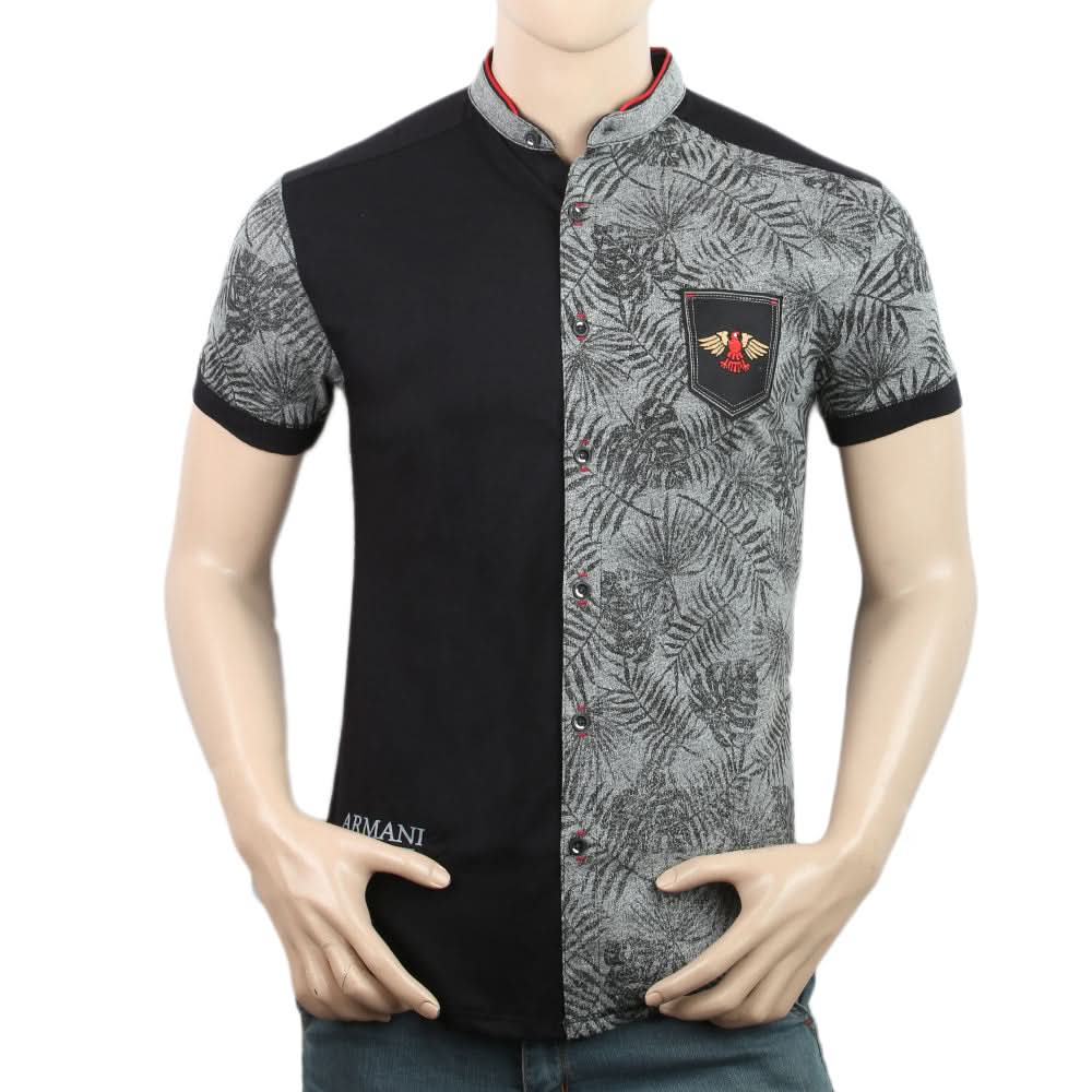 Men's Half Sleeves Slim Fit Sherwani Collar T-Shirt - Grey, Men, T-Shirts And Polos, Chase Value, Chase Value