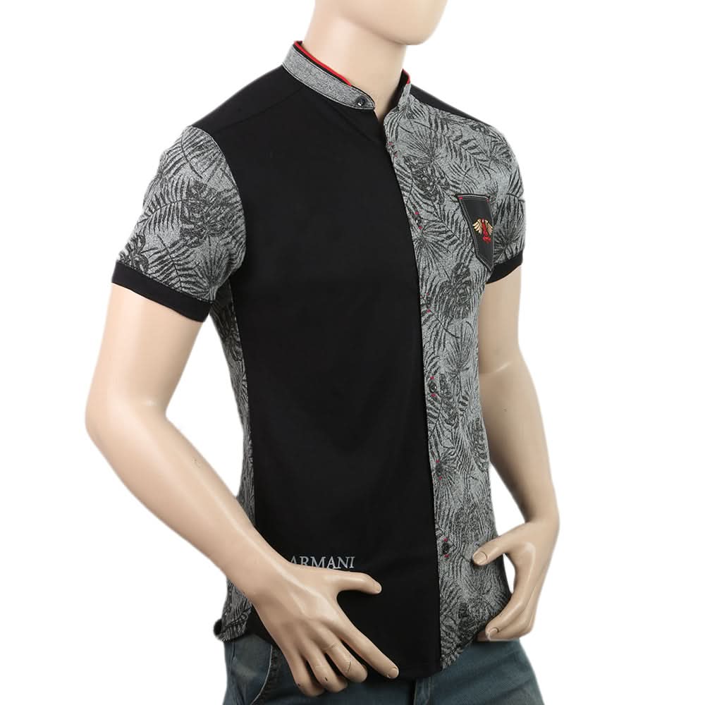 Men's Half Sleeves Slim Fit Sherwani Collar T-Shirt - Grey, Men, T-Shirts And Polos, Chase Value, Chase Value