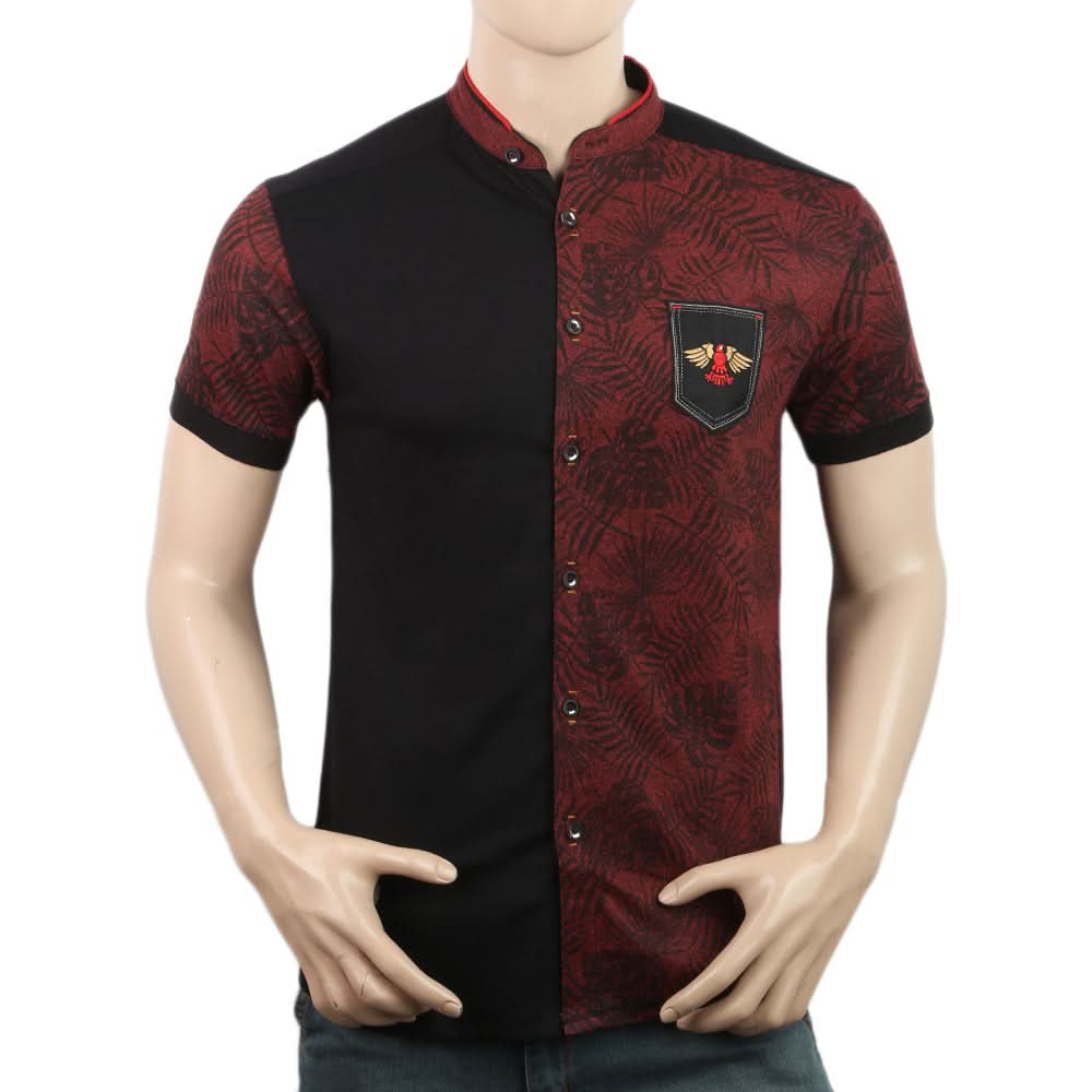 Men's Half Sleeves Slim Fit Sherwani Collar T-Shirt - Maroon, Men, T-Shirts And Polos, Chase Value, Chase Value