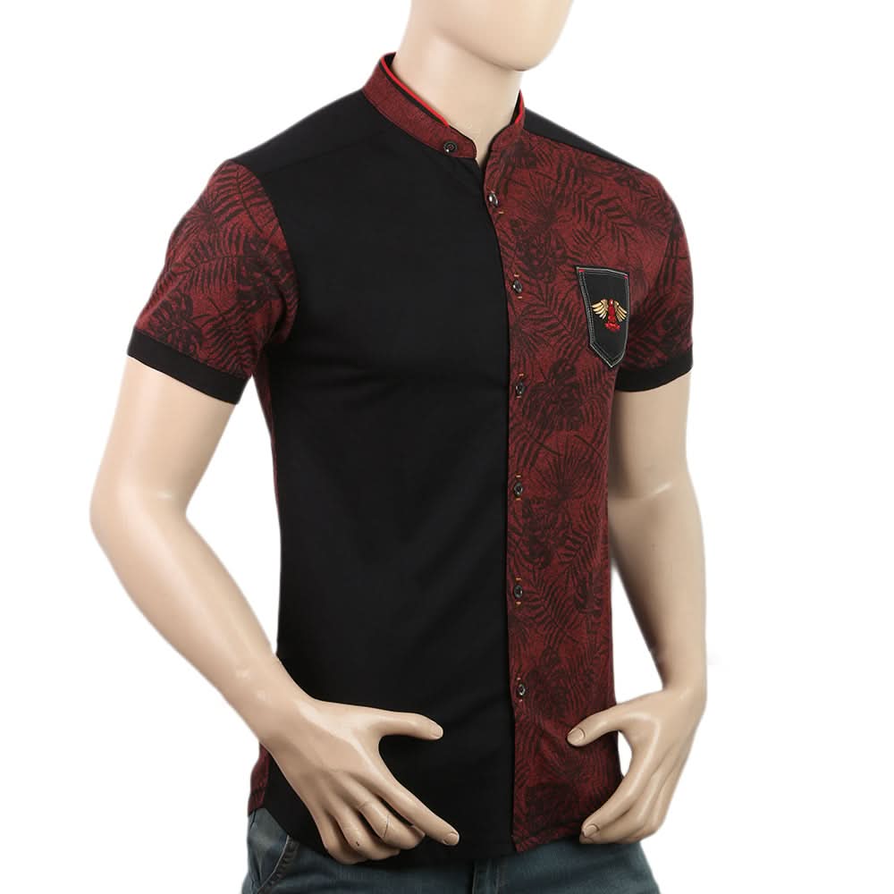 Men's Half Sleeves Slim Fit Sherwani Collar T-Shirt - Maroon, Men, T-Shirts And Polos, Chase Value, Chase Value