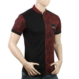 Men's Half Sleeves Slim Fit Sherwani Collar T-Shirt - Maroon, Men, T-Shirts And Polos, Chase Value, Chase Value