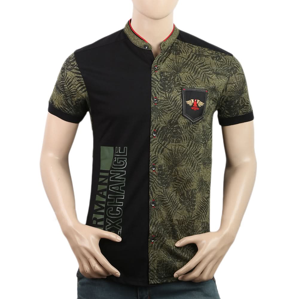 Men's Half Sleeves Slim Fit Sherwani Collar T-Shirt - Olive Green, Men, T-Shirts And Polos, Chase Value, Chase Value