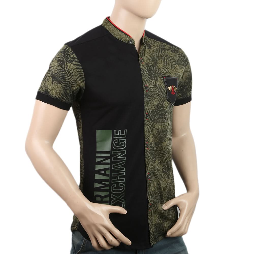Men's Half Sleeves Slim Fit Sherwani Collar T-Shirt - Olive Green, Men, T-Shirts And Polos, Chase Value, Chase Value
