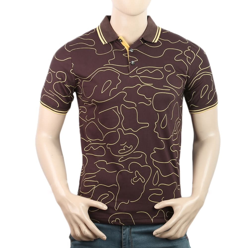 Men's Half Sleeves Slim Fit Polo T-Shirt - Dark Brown, Men, T-Shirts And Polos, Chase Value, Chase Value