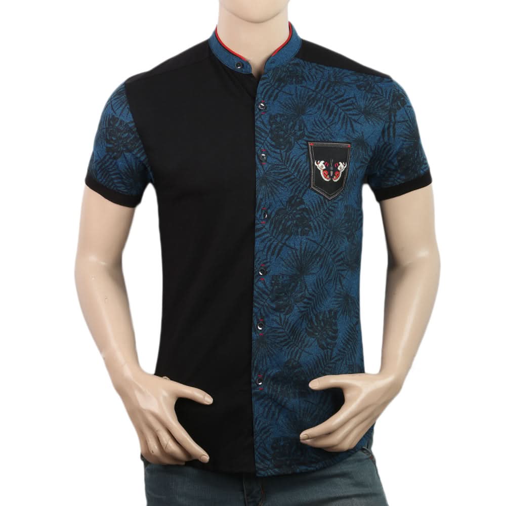 Men's Half Sleeves Slim Fit Sherwani Collar T-Shirt - Steel Blue, Men, T-Shirts And Polos, Chase Value, Chase Value