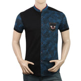 Men's Half Sleeves Slim Fit Sherwani Collar T-Shirt - Steel Blue, Men, T-Shirts And Polos, Chase Value, Chase Value