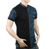 Men's Half Sleeves Slim Fit Sherwani Collar T-Shirt - Steel Blue, Men, T-Shirts And Polos, Chase Value, Chase Value