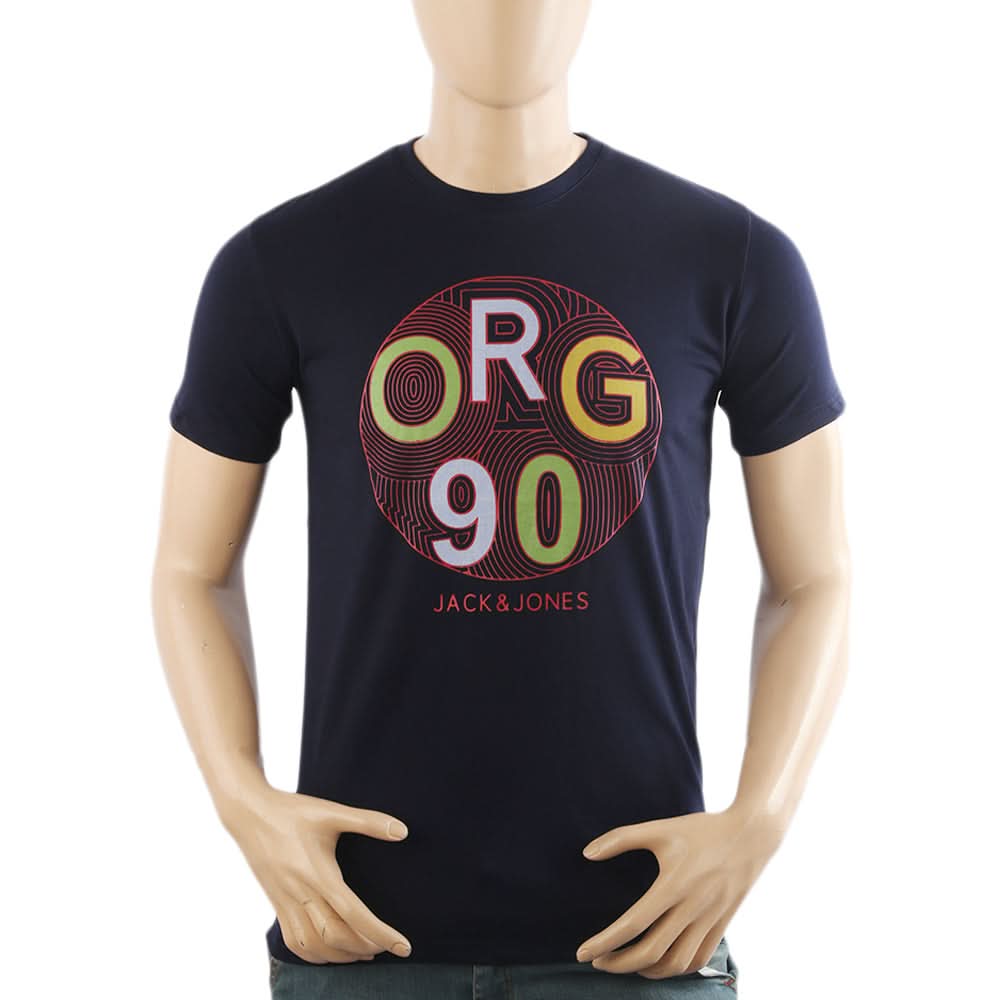 Men's Half Sleeves Lycra Print T-Shirt - Navy Blue, Men's T-Shirts & Polos, Chase Value, Chase Value