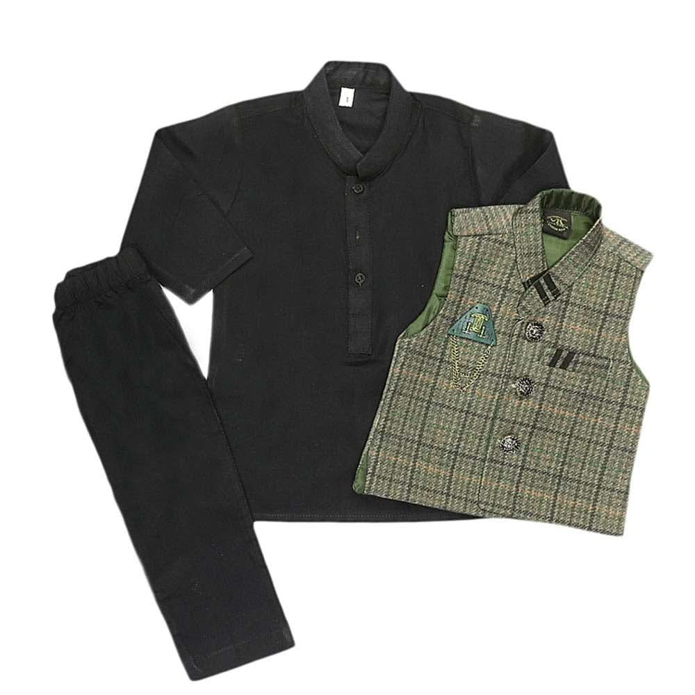 Boys WaistCoat Shalwar Suit - Olive Green, Kids, Boys Shalwar Kameez, Chase Value, Chase Value