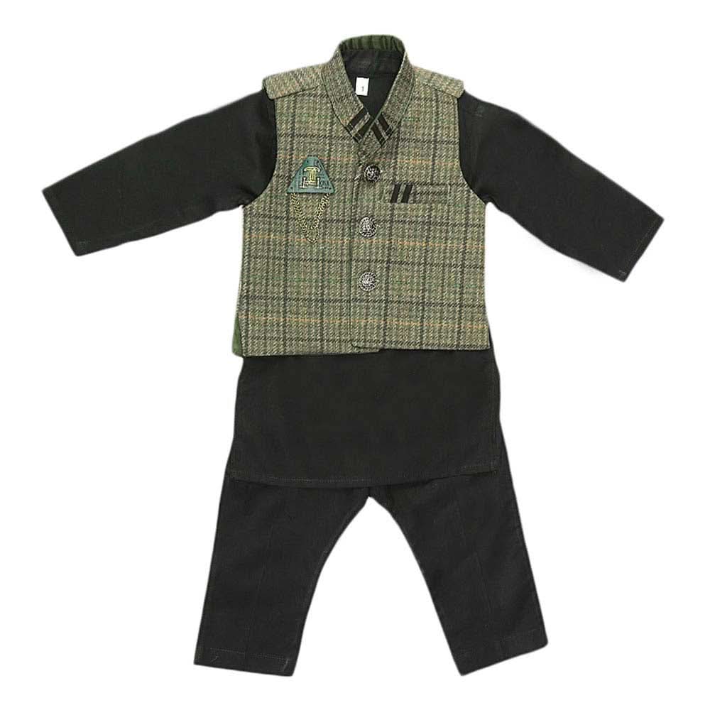 Boys WaistCoat Shalwar Suit - Olive Green, Kids, Boys Shalwar Kameez, Chase Value, Chase Value
