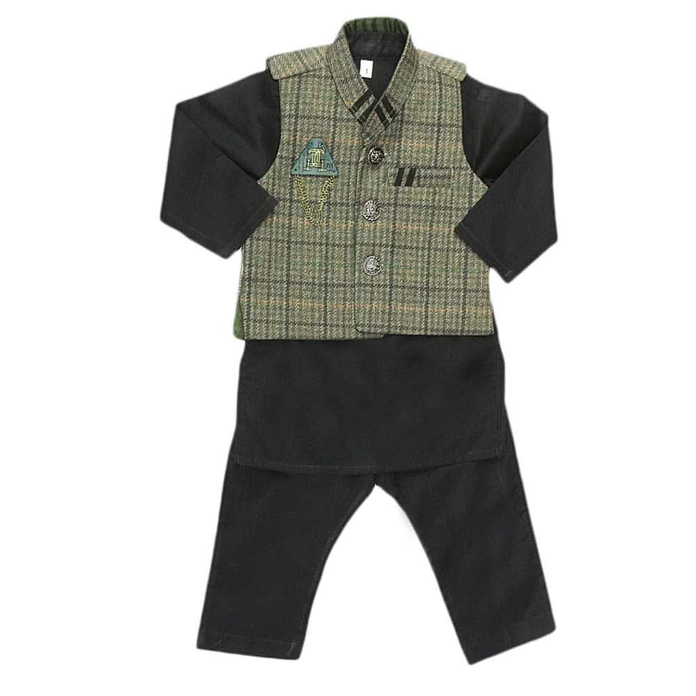 Boys WaistCoat Shalwar Suit - Olive Green, Kids, Boys Shalwar Kameez, Chase Value, Chase Value