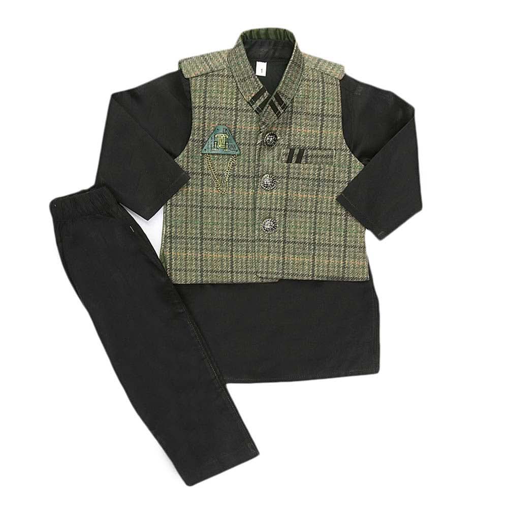 Boys WaistCoat Shalwar Suit - Olive Green, Kids, Boys Shalwar Kameez, Chase Value, Chase Value