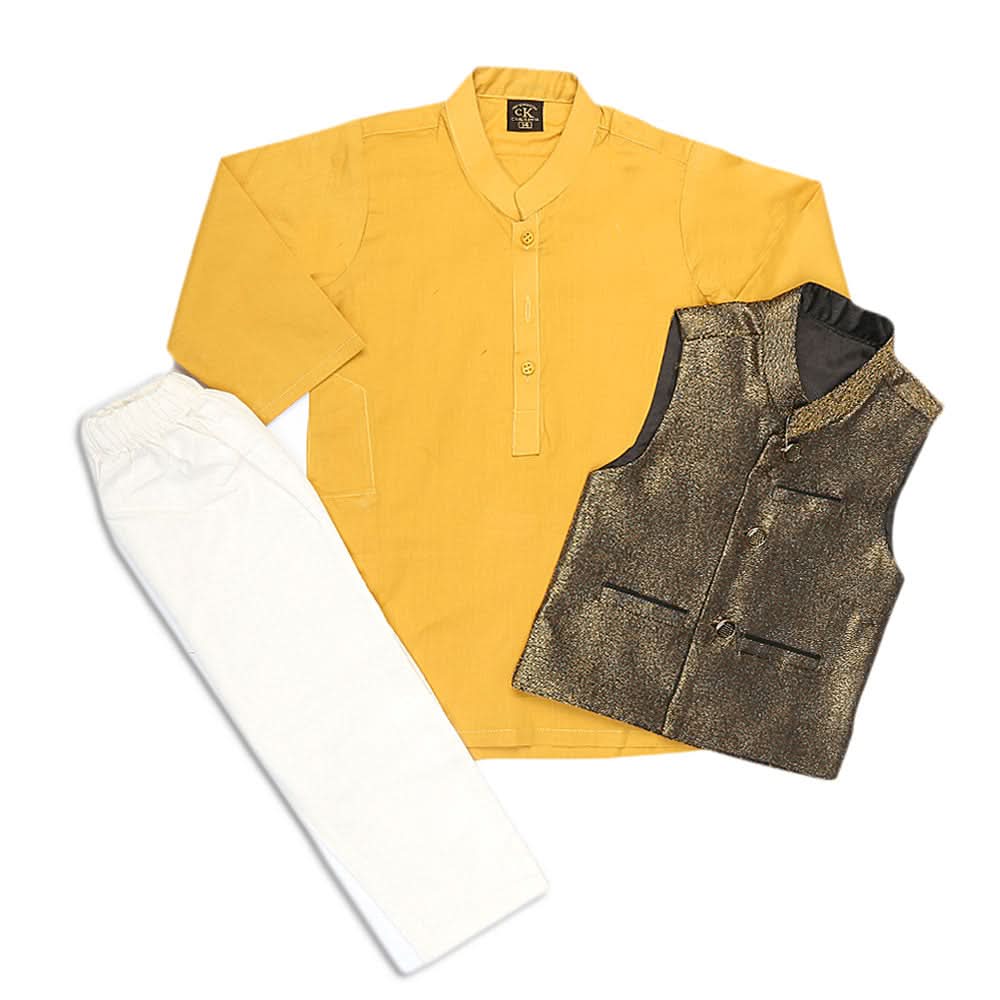 Boys Waistcoat Shalwar Suit - Mustard, Kids, Boys Shalwar Kameez, Chase Value, Chase Value