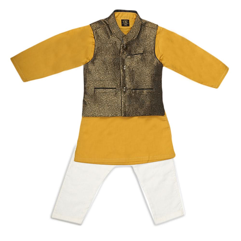 Boys Waistcoat Shalwar Suit - Mustard, Kids, Boys Shalwar Kameez, Chase Value, Chase Value