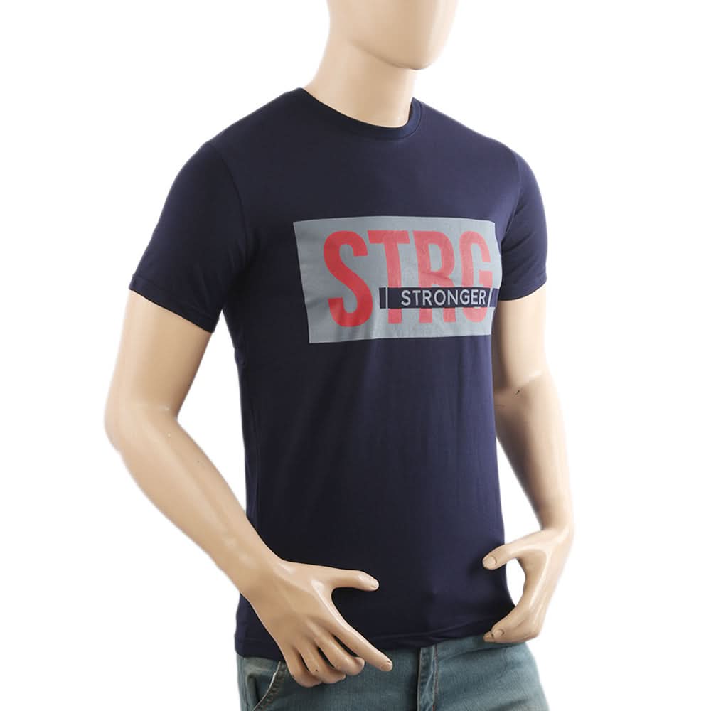 Men's Half Sleeves Lycra Print T-Shirt - Navy Blue, Men's T-Shirts & Polos, Chase Value, Chase Value