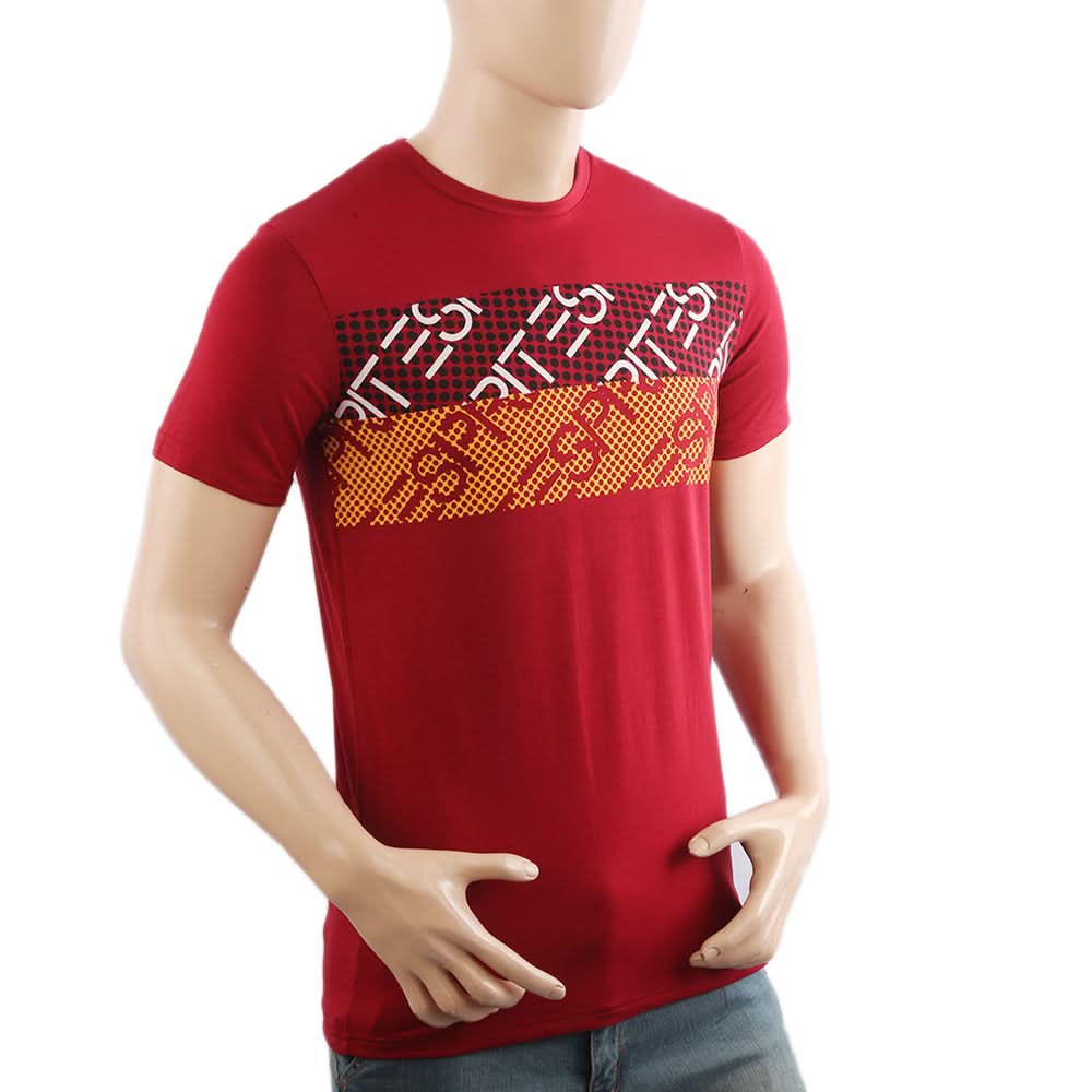 Men's Half Sleeves Lycra Print T-Shirt - Maroon, Men's T-Shirts & Polos, Chase Value, Chase Value