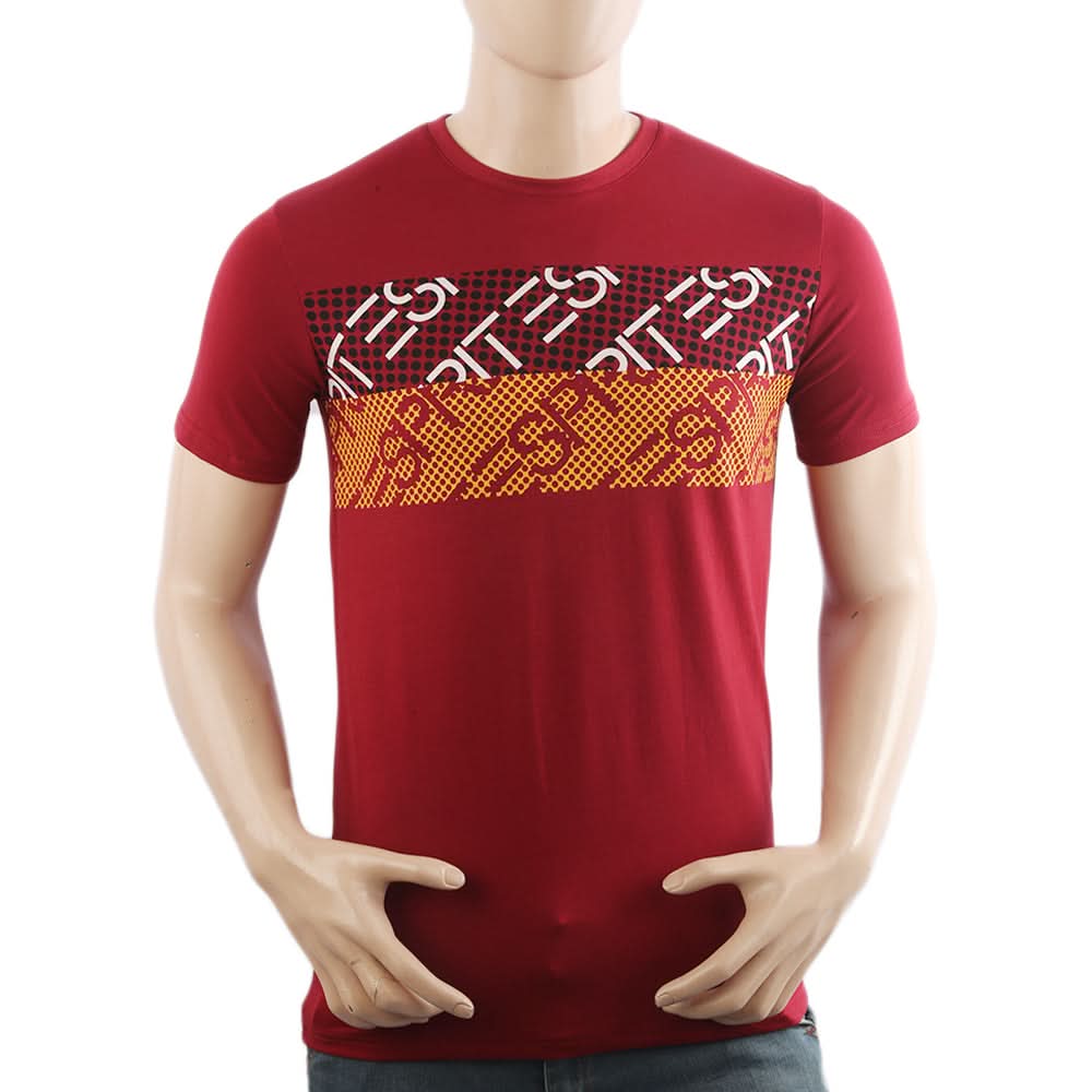 Men's Half Sleeves Lycra Print T-Shirt - Maroon, Men's T-Shirts & Polos, Chase Value, Chase Value