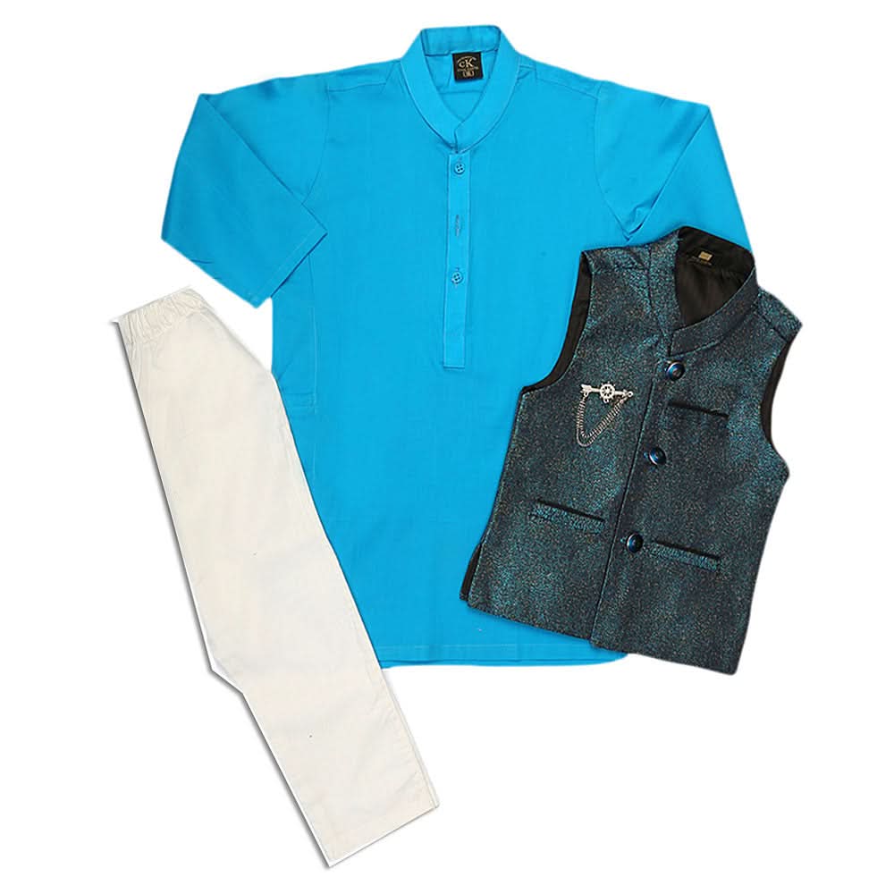 Boys Waistcoat Shalwar Suit - Sea Green, Kids, Boys Shalwar Kameez, Chase Value, Chase Value