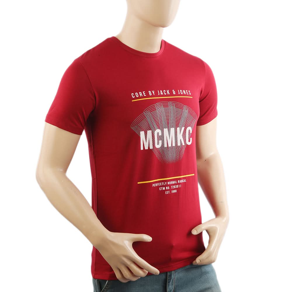 Men's Half Sleeves Lycra Print T-Shirt - Maroon, Men's T-Shirts & Polos, Chase Value, Chase Value
