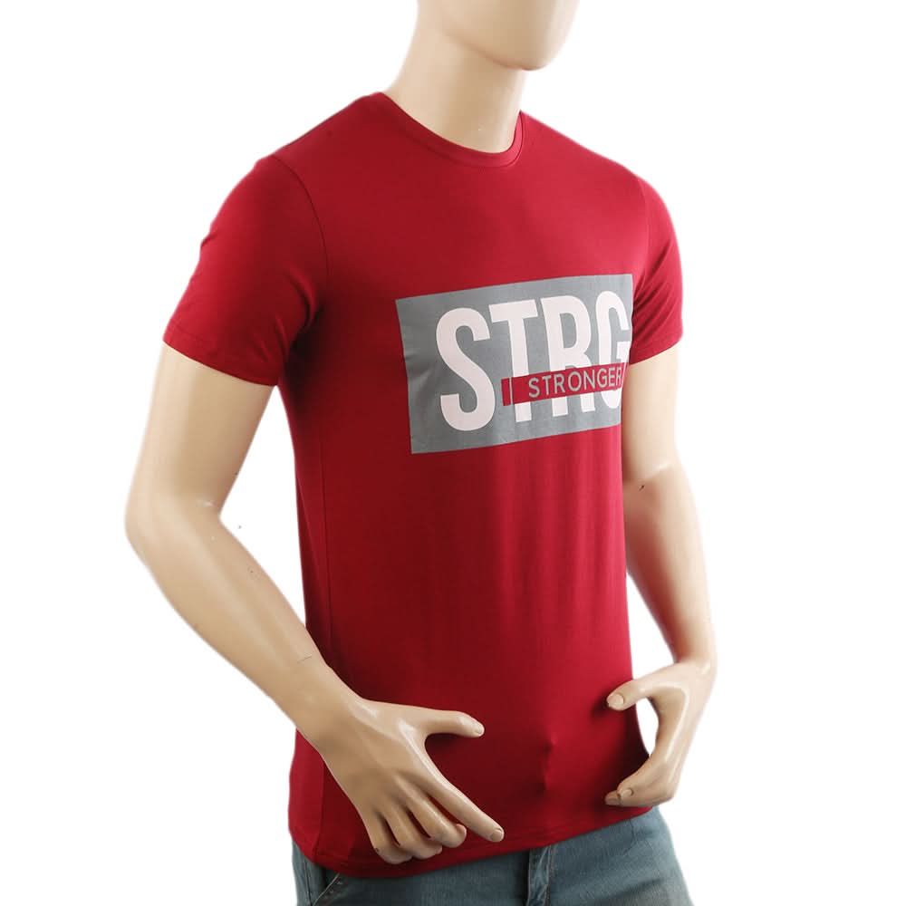 Men's Half Sleeves Lycra Print T-Shirt - Maroon, Men's T-Shirts & Polos, Chase Value, Chase Value