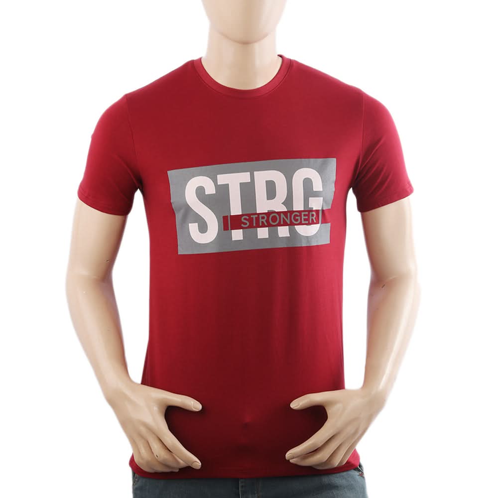 Men's Half Sleeves Lycra Print T-Shirt - Maroon, Men's T-Shirts & Polos, Chase Value, Chase Value