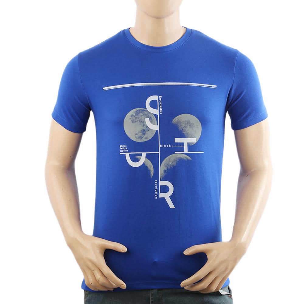 Men's Half Sleeves Lycra Print T-Shirt - Royal Blue, Men's T-Shirts & Polos, Chase Value, Chase Value