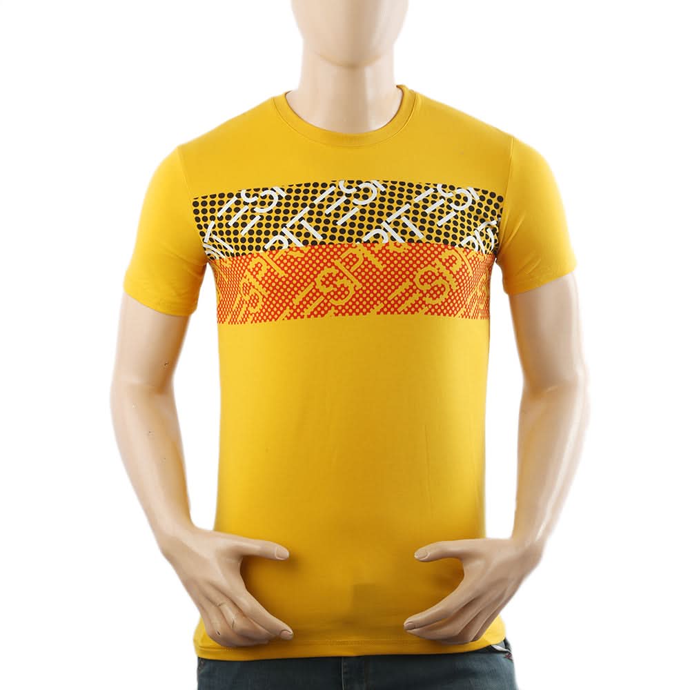 Men's Half Sleeves Lycra Print T-Shirt - Yellow, Men's T-Shirts & Polos, Chase Value, Chase Value