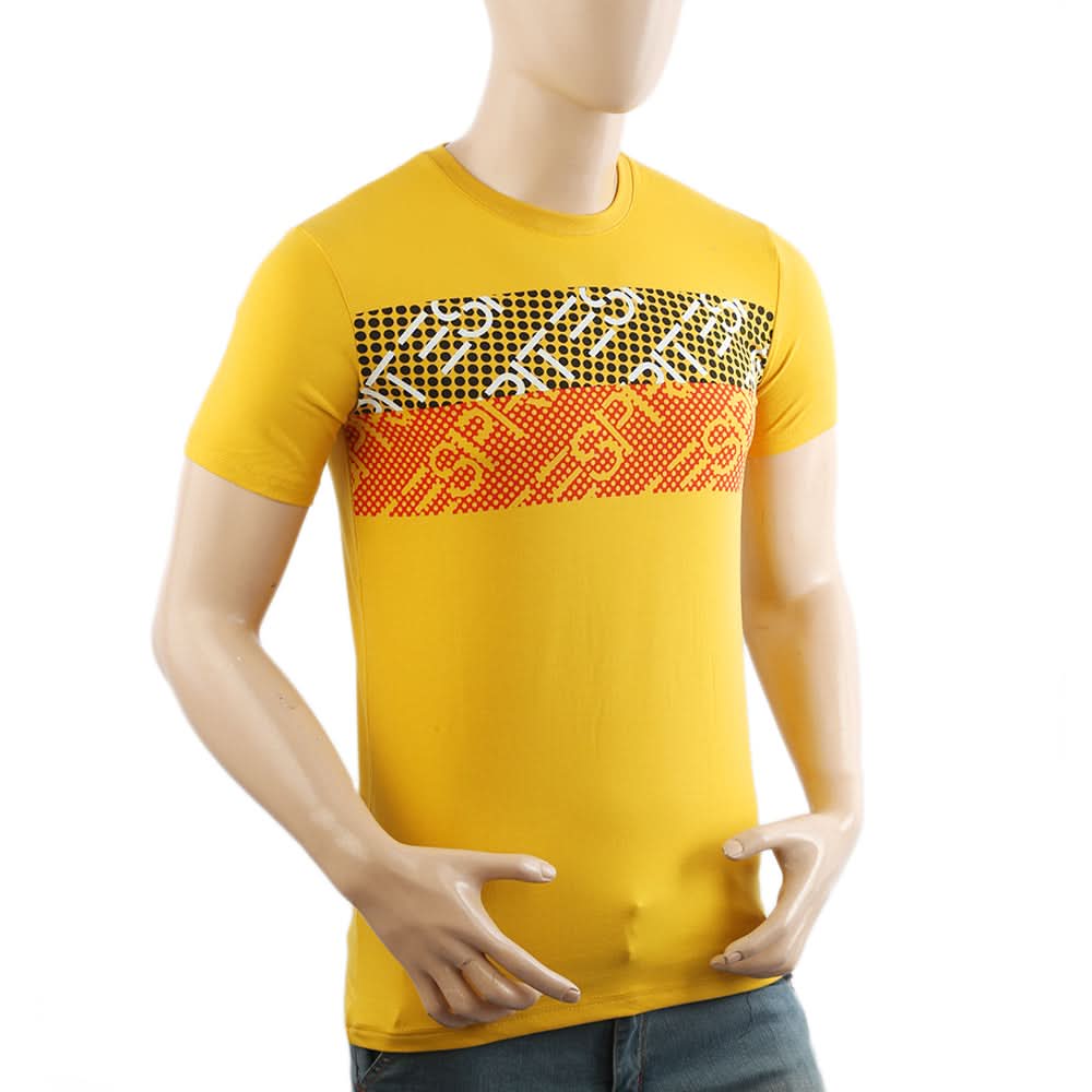 Men's Half Sleeves Lycra Print T-Shirt - Yellow, Men's T-Shirts & Polos, Chase Value, Chase Value