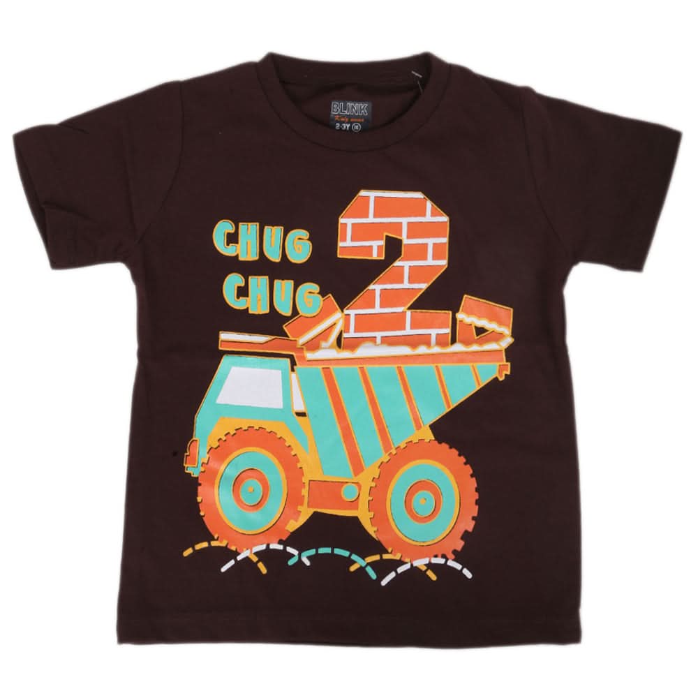 Boys Round Neck Half Sleeves T-Shirt - Dark Brown, Kids, Boys T-Shirts, Chase Value, Chase Value
