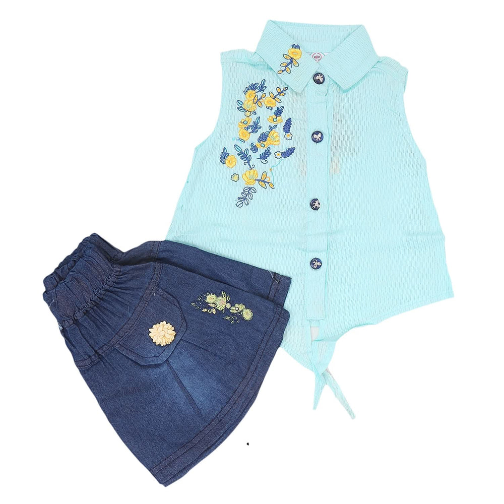 Newborn Girls Half Sleeves Skirt Suit 6B-134 - Blue, Kids, NB Girls Sets And Suits, Chase Value, Chase Value