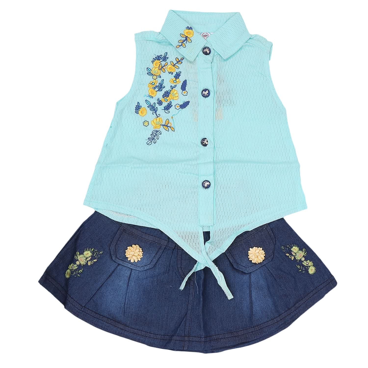 Newborn Girls Half Sleeves Skirt Suit 6B-134 - Blue, Kids, NB Girls Sets And Suits, Chase Value, Chase Value