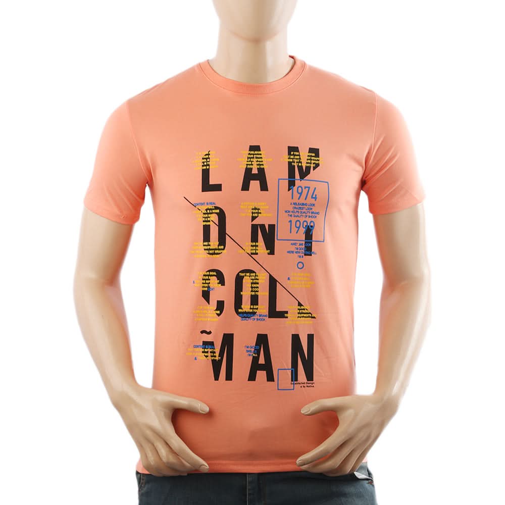 Men's Half Sleeves Lycra Print T-Shirt - Peach, Men's T-Shirts & Polos, Chase Value, Chase Value