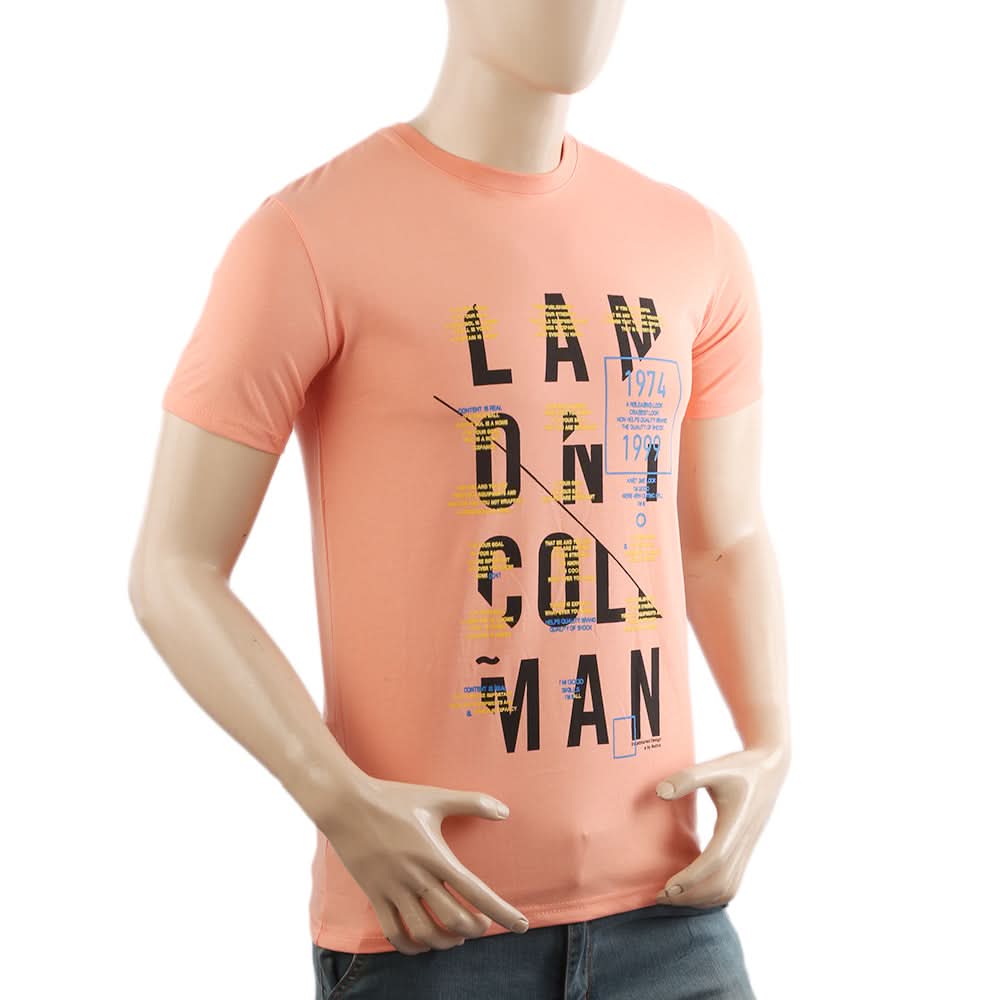 Men's Half Sleeves Lycra Print T-Shirt - Peach, Men's T-Shirts & Polos, Chase Value, Chase Value