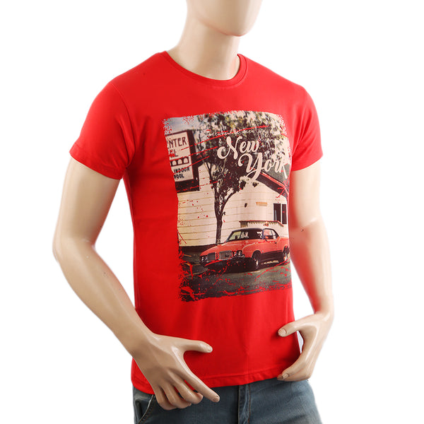 Men's Half Sleeves Digital Print T-Shirt - Red, Men's T-Shirts & Polos, Chase Value, Chase Value