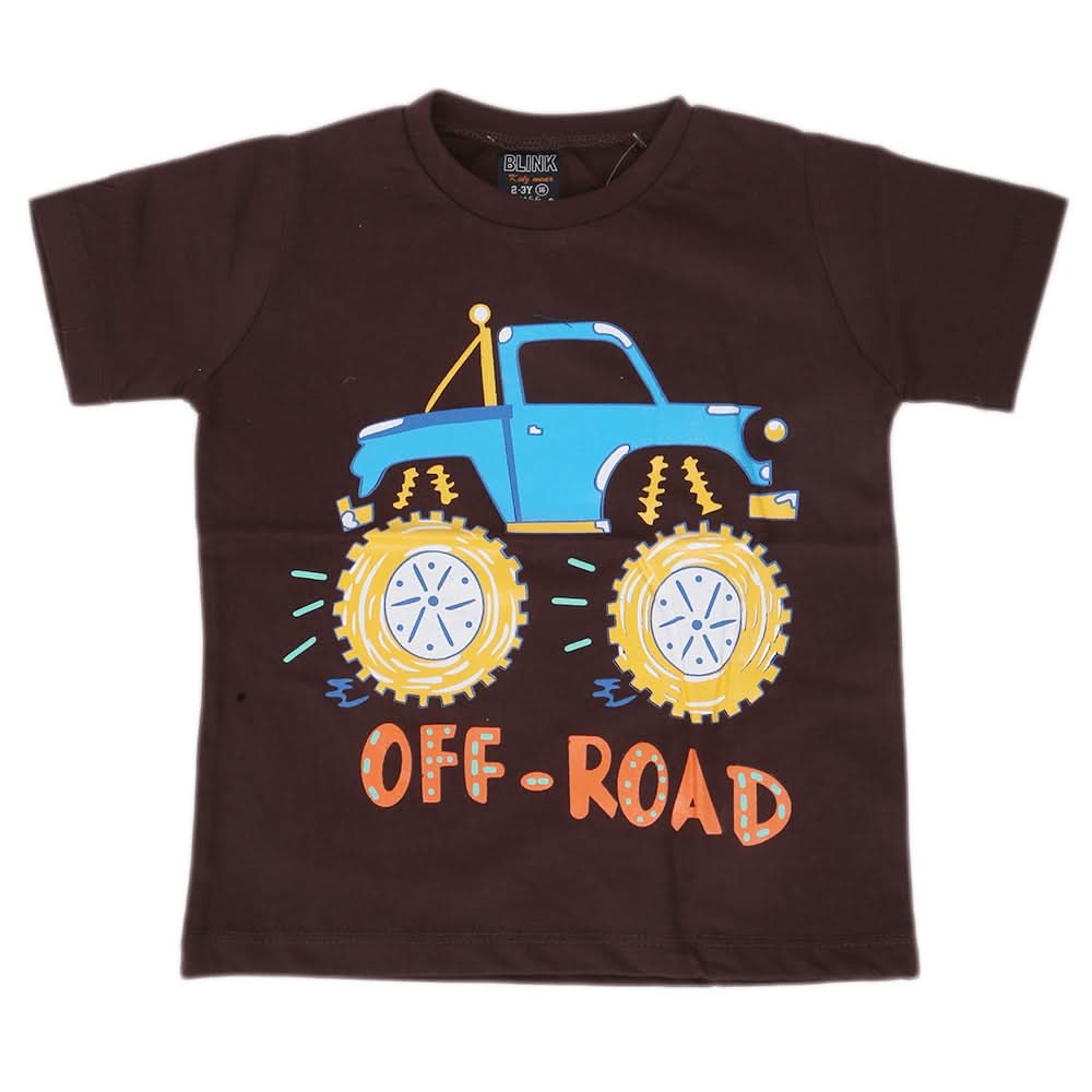 Boys Round Neck Half Sleeves T-Shirt - Brown, Kids, Boys T-Shirts, Chase Value, Chase Value