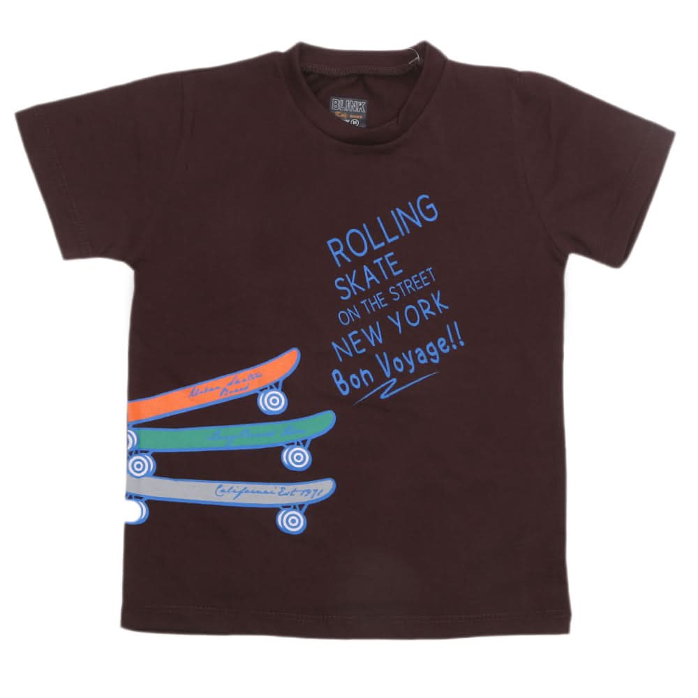 Boys Half Sleeves T-Shirt 3986 - Dark Brown, Kids, Boys T-Shirts, Chase Value, Chase Value