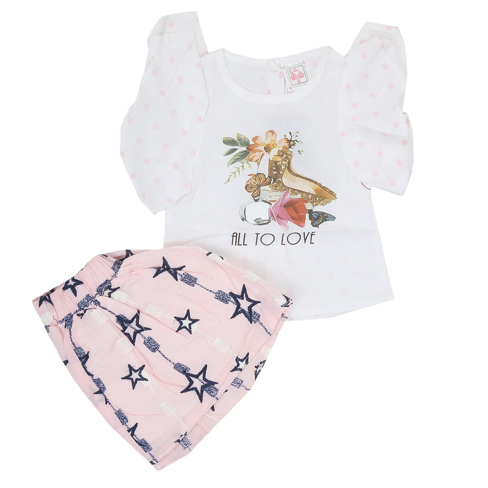 Newborn Girls Half Sleeves Skirt Suit - Pink, Kids, NB Girls Sets And Suits, Chase Value, Chase Value