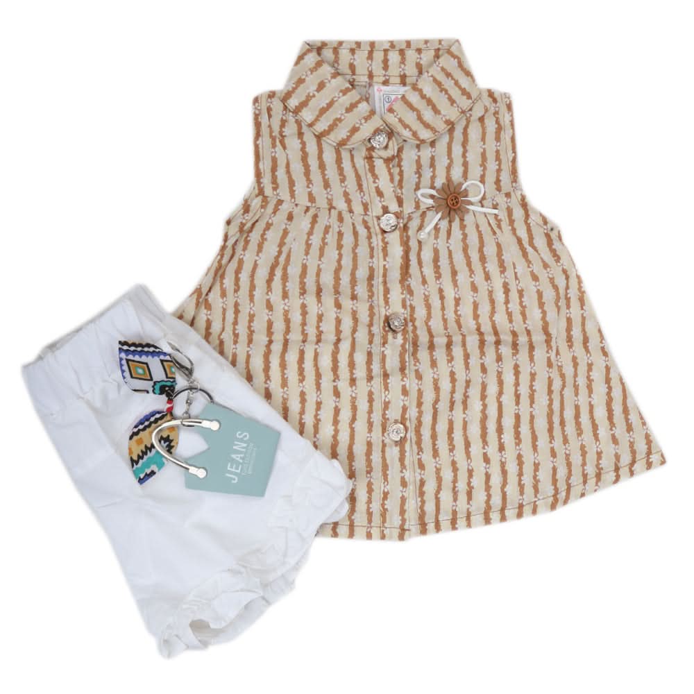 Newborn Girls Half Sleeves Short Suit - Beige, Kids, Newborn Girls Sets And Suits, Chase Value, Chase Value