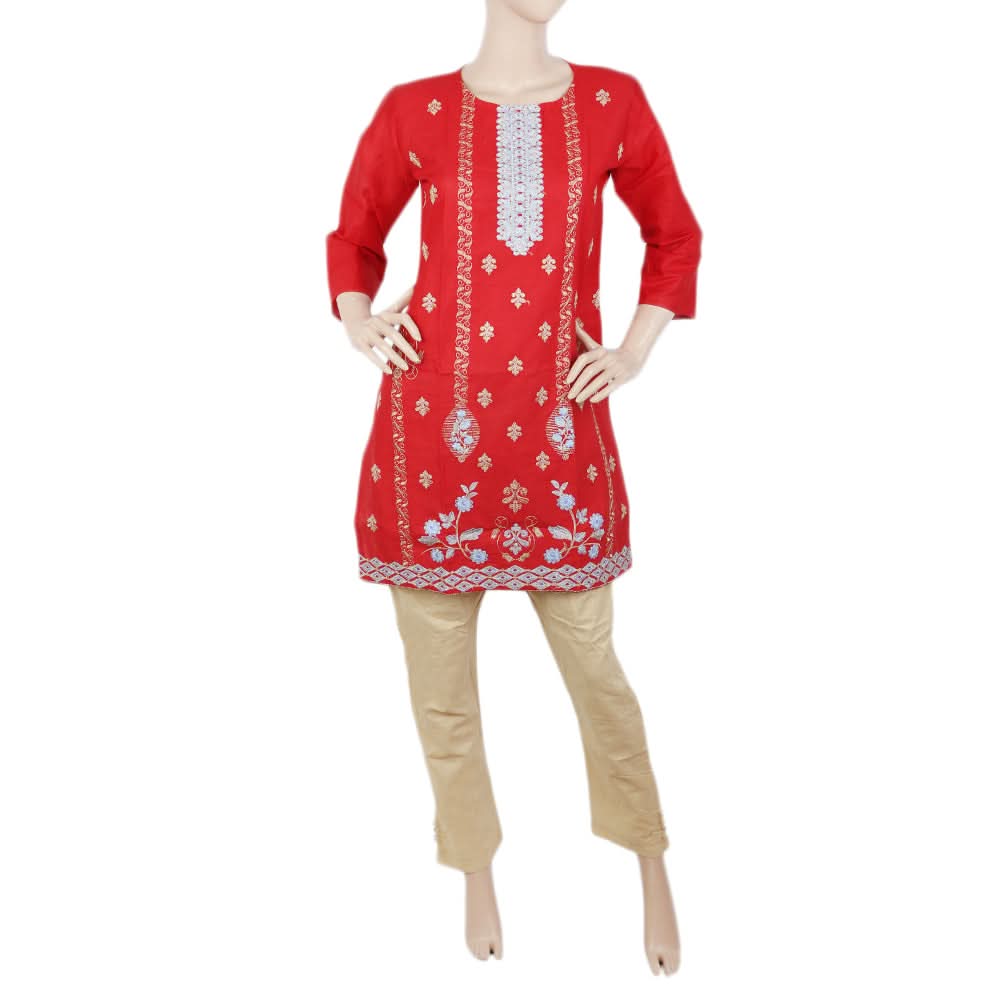 Women's Cotton Embroidered 2 Piece Suit - Red, Women, Shalwar Suits, Chase Value, Chase Value
