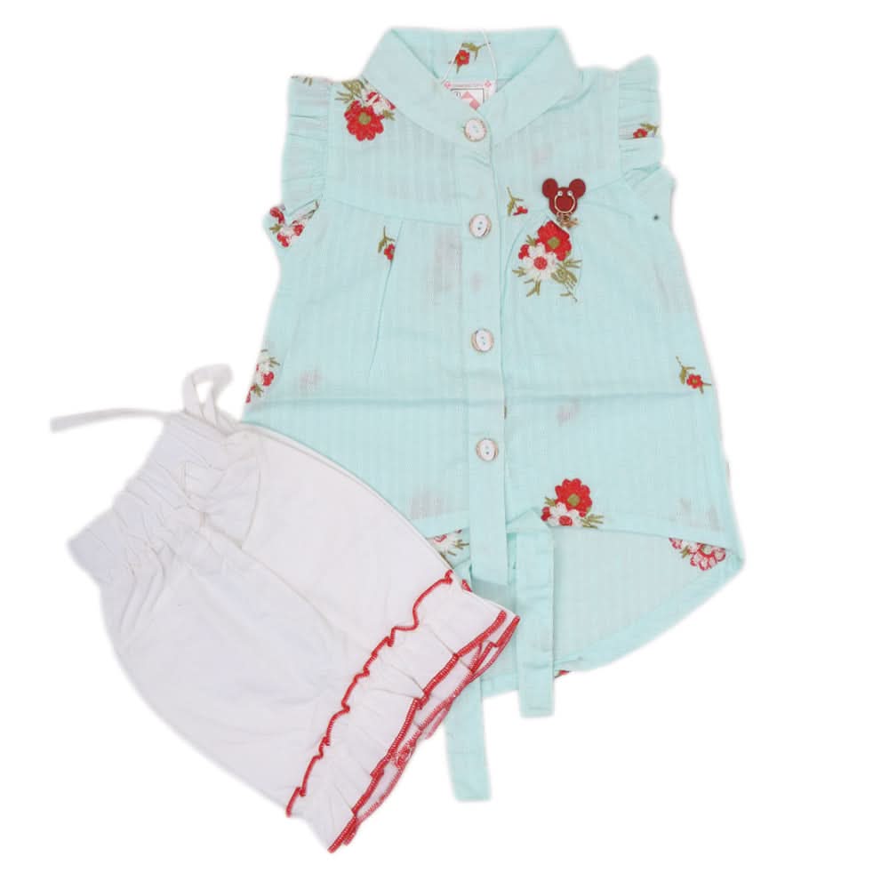 Newborn Girls Half Sleeves Short Suit - Cyan, Kids, NB Girls Sets And Suits, Chase Value, Chase Value