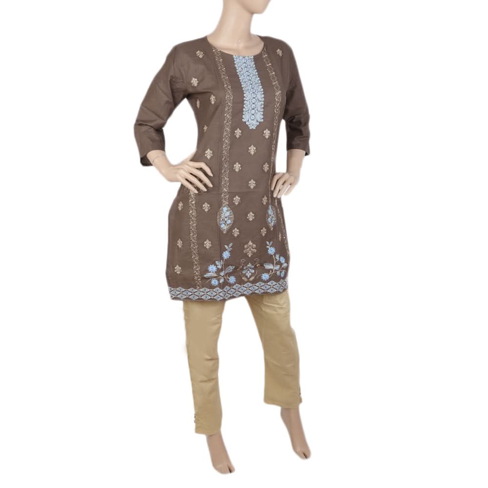 Women's Cotton Embroidered 2 Piece Suit - Dark Brown, Women, Shalwar Suits, Chase Value, Chase Value