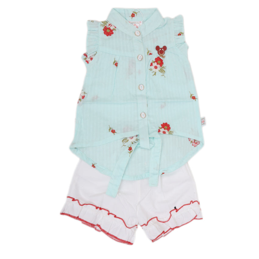 Newborn Girls Half Sleeves Short Suit - Cyan, Kids, NB Girls Sets And Suits, Chase Value, Chase Value