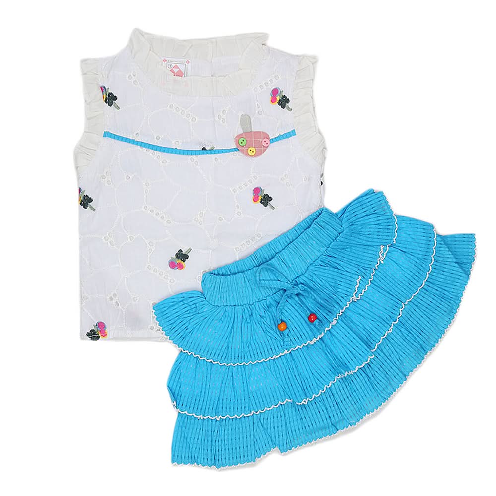 Newborns Girls Skirt Half Sleeves Suit - Blue, Kids, New Born Girls Sets And Suits, Chase Value, Chase Value