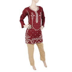Women's Cotton Embroidered 2 Piece Suit - Maroon, Women, Shalwar Suits, Chase Value, Chase Value