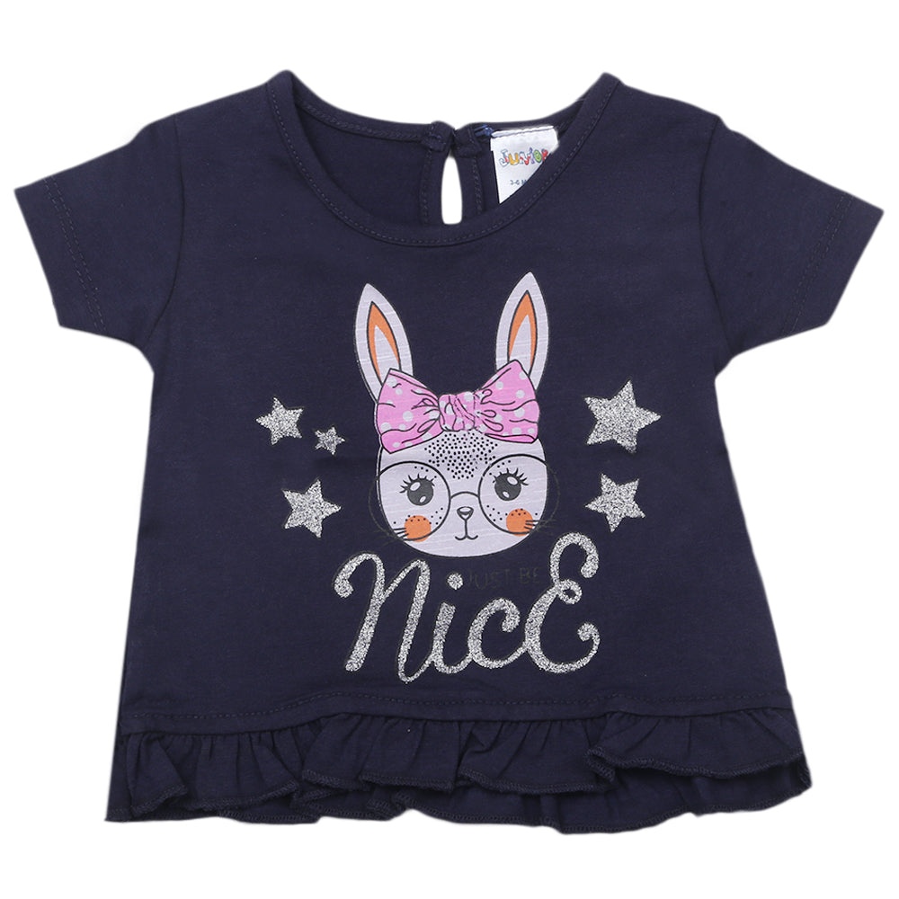 Newborn Girls Half Sleeves T-Shirt - Navy Blue, Kids, Newborn Girls T-Shirts, Chase Value, Chase Value