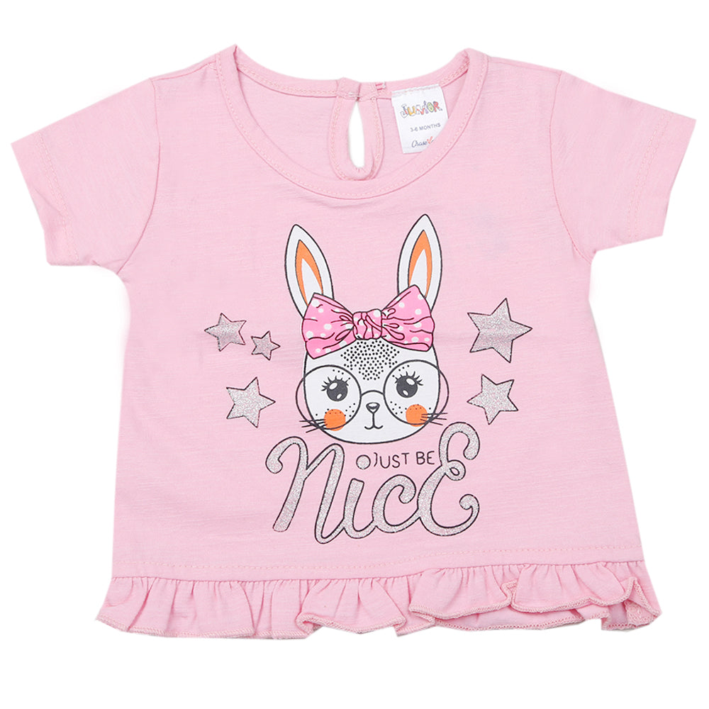 Newborn Girls Half Sleeves T-Shirt - Light Pink, Kids, Newborn Girls T-Shirts, Chase Value, Chase Value