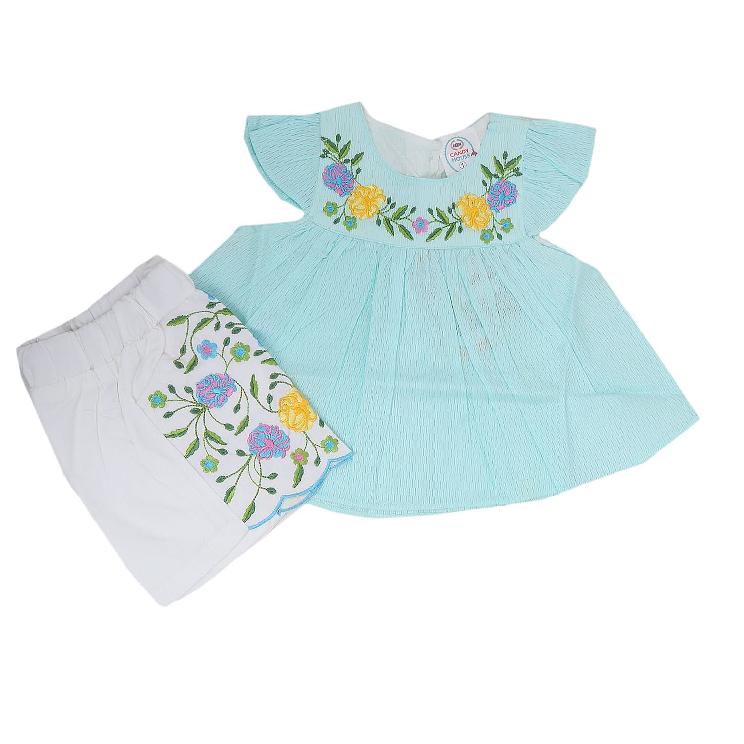 Newborn Girls Half Sleeves Short Suit 6B-133 - Cyan, Kids, NB Girls Sets And Suits, Chase Value, Chase Value