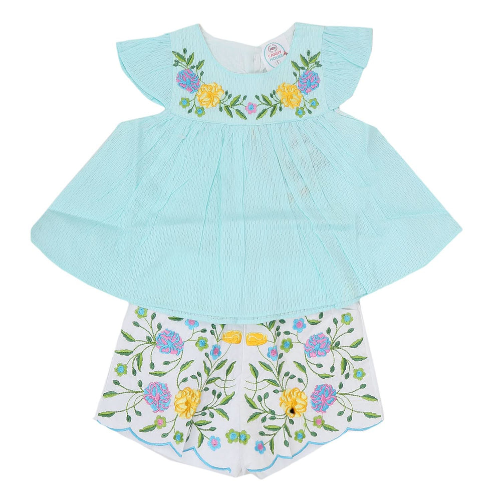 Newborn Girls Half Sleeves Short Suit 6B-133 - Cyan, Kids, NB Girls Sets And Suits, Chase Value, Chase Value